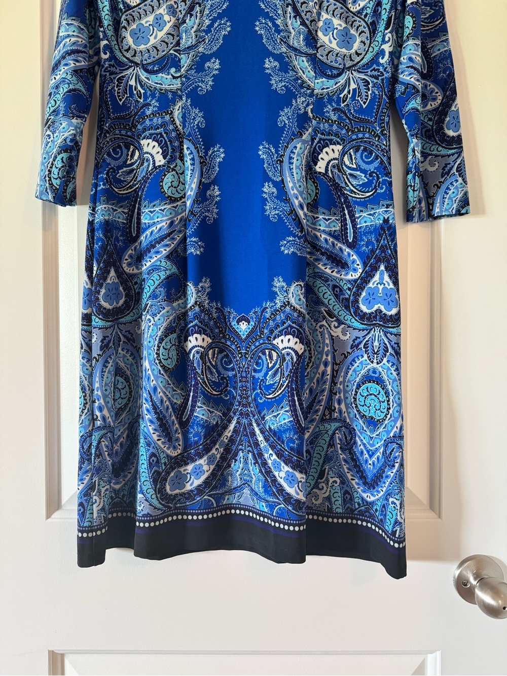 London Times Blue Paisley Sheath Dress Size 4 | 3/4 Sleeve Career Office - Picture 6 of 6